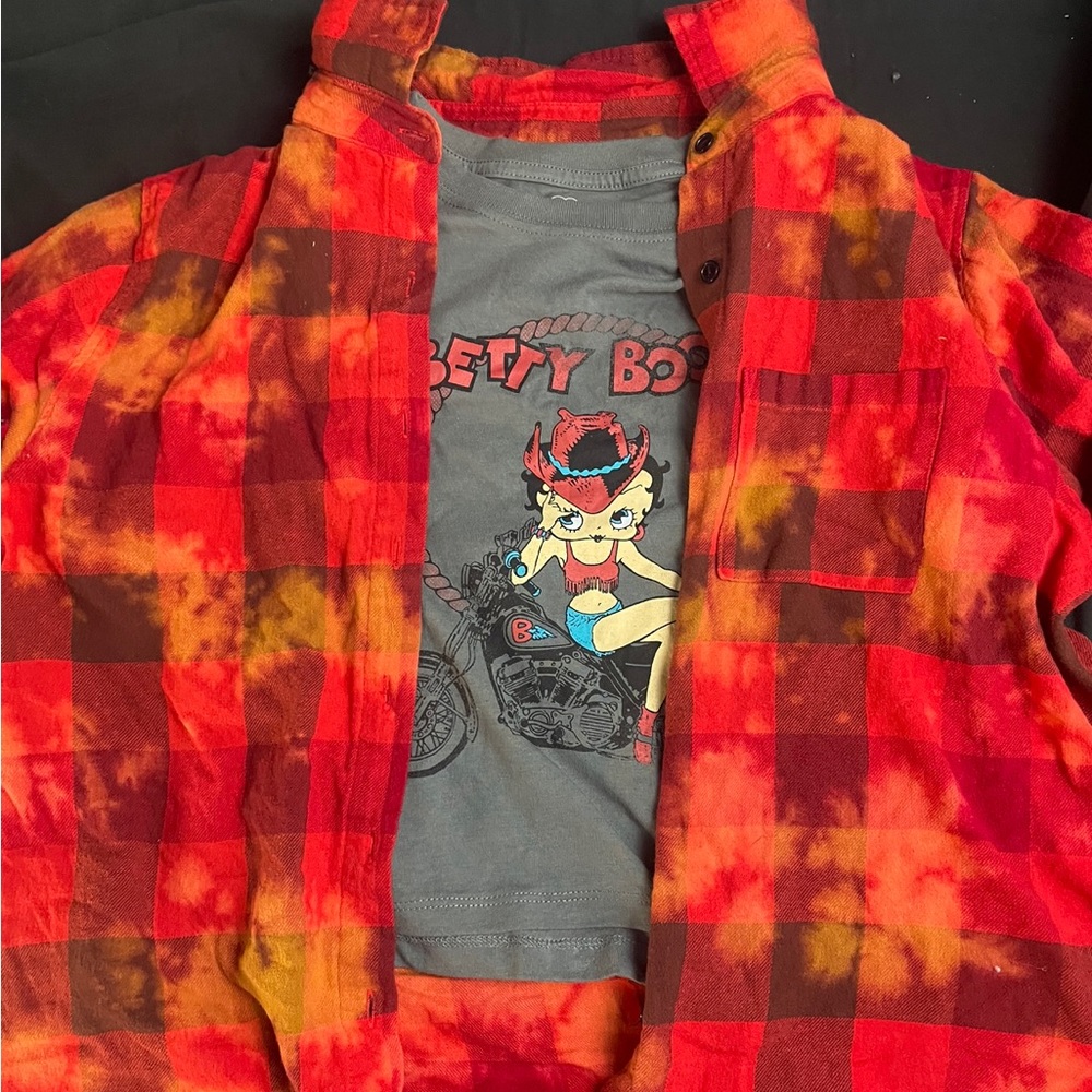 Betty Boop crop top/Betty boop red flannel